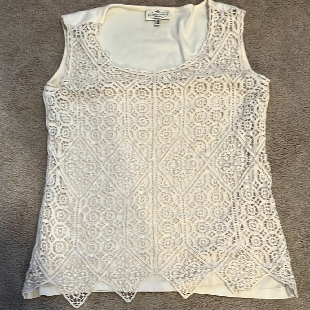 Grand & Greene Cream Crocheted Tank Top with Permanent Shell- size Medium, EUC